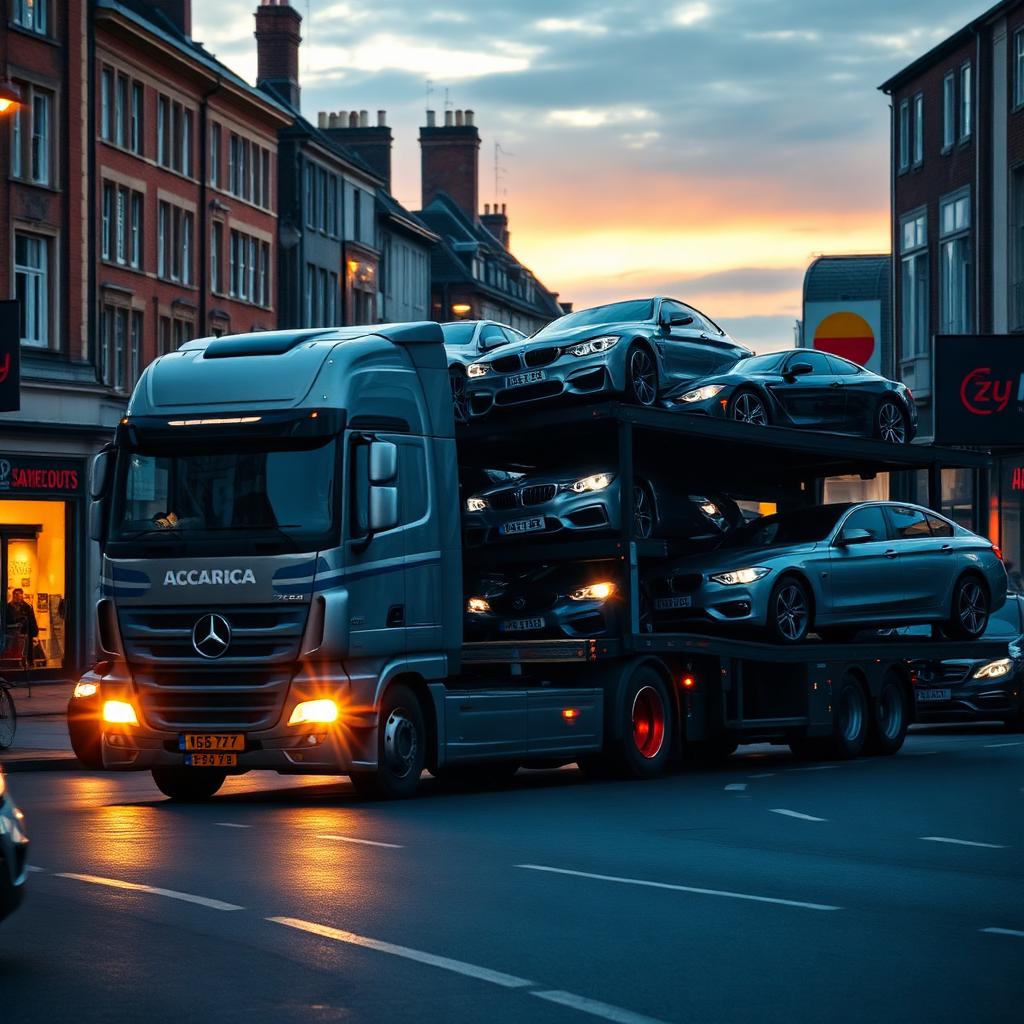 Car transporter delivering vehicles